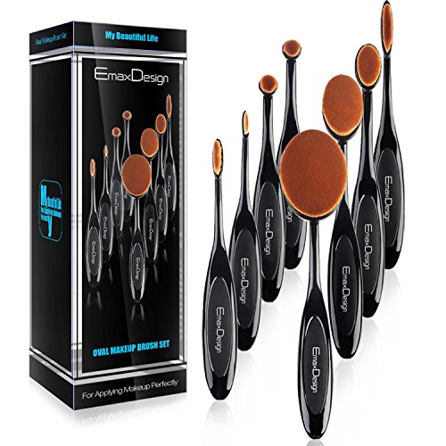 EmaxDesign Oval Make-up Pinsel Set, 8 Stück Professionelle Foundation Concealer Verblender Pinsel Flüssiges Pulver Creme Kosmetik Pinsel, Zahnbürste geschwungene Make up Pinsel für Gesicht und Augen. - 3