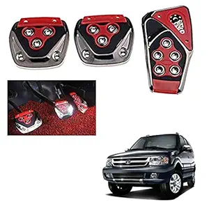 Allure Auto 3 Pcs Sports Anti-Skid Car Pedals (Manual Shift) kit Pad Covers Set (Red) for Tata Safari Dicor