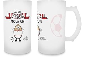 MUNDOHUEVO Jarra de cerveza Ser del Sevilla mola un huevo. Cristal esmerilado de primera calidad AAA. 80 x 150 mm. 500 ml
