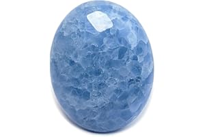 Eusice Calcite Bleue Pierre Naturelle, Cristal Thérapeutique Lithothérapie, Galet de Relaxation et Anti Stress Bien-être, Méditation, Reiki, 100% Artisanal & Fait-Main, Pierre de Paume Grand Format