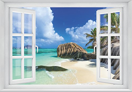 FOTOTAPETE ,,Tropical Window 2T3′ 127cm x 183cm Fenster Ausblick Meer Strand Dünen Ozean Tapete inklusiv Kleister - 2