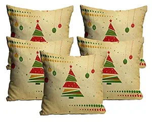 PINK SWAN Jute Exclusive Merry Christmas Decorative Throw/Pillow Covers, Cushion Covers for Gifting, Living Room, Bed Room, Sofa,Chairs Pack/Set of 5 (Multicolour, Size 16 x 16 Inches) Design 54
