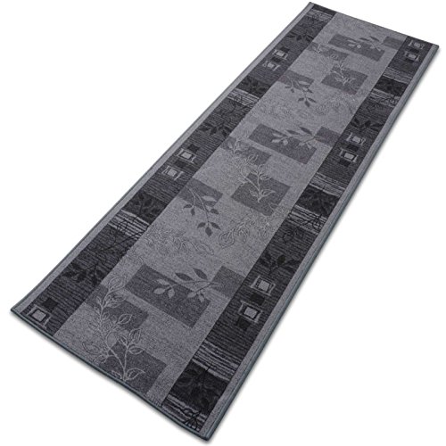 Teppich Läufer grau mit Pflanzenmusterung | Qualitätsprodukt aus Deutschland | GUT Siegel | kombinierbar mit Stufenmatten | 3 Breiten und 27 Längen (80 x 175cm) - 2
