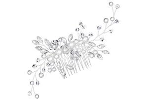 Jitnga Braut Kamm Frauen Perle Schmuck Haarschmuck Braut Kamm Hochzeit Handgefertigt Hochzeit Elegante Kopfschmuck Silberfarben Brautschmuck Brauthaarkamm Perlen-Haarteil Für Frauen Und Mädchen