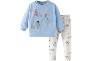 QHKEPW Girls Outfits Set Kids Clothes Unicorn Mermaids Rainbow Cat Dog Toddler Clothing 2 Pcs Long Sleeve Sweatshirt T-Shirt Tops Leggings Trousers Round Neck 1-8 Years Old