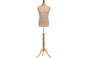 H & H Traders Cream Male Tailors Mannequin Display Bust Dummy FOR Dressmakers Fashion Students With A Light Wood Tripod Base ( UK 40 Chest)