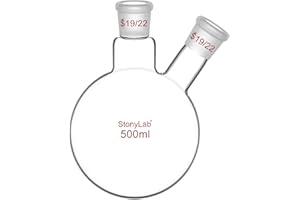 StonyLab 500ml 2 Neck Flask Rundkolben, Glas Dreihalskolben Rundkolben RBF mit 19/22 Standard Taper Outer Joint, 2 Neck Round Bottom Flask - 500ml