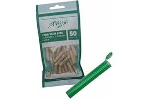 PURIZE Pack of 50 Xtra Slim Size Activated Carbon Filters 6 mm 2 Ceramic Caps, Choice of Colours + Joint Tube (Organic)