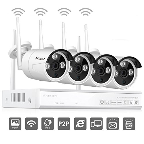 Preisvergleich Produktbild PRIKIM Drahtloses Überwachungskamera-System WiFi DVR / NVR 960P 4CH HD (Nachtsicht, Bewegungswarnungen, IP66 imprägniern für Büro, Hauptüberwachung) Keine Festplatte W1