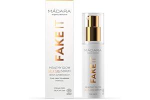 MÁDARA Organic Skincare | Sérum autobronzant visage Fake It Healthy Glow - 30 ml, à l'huile de pépins de framboise, au beurre de karité, à l'acide hyaluronique multimoléculaire