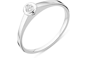 Miore Anillo solitario para mujer con diamante de compromiso de oro blanco de 9 quilates/375 y diamante brillante de 0,05 quilates