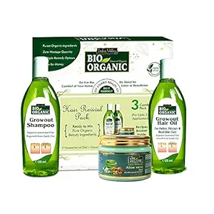 INDUS VALLEY Hair Revival Kit Growout Shampoo & Oil, Aloevera Gel (25 ml+25ml+50ml=100ml)