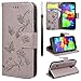 Produktbild SMART LEGEND Lederhülle für Samsung Galaxy S5 Mini Ledertasche Hülle Drucken Weinstock Schmetterling Blume Muster Schutzhülle Premium PU Leder mit Handschlaufe Flip Wallet Case Protective Cover Innere Weiche Silikon Bookcase Handy Tasche Schale mit Kartenfächer Magnetverschluß Standfunktion Etui - Grau