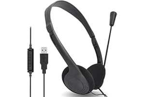 BSWL USB Headset with Microphone for Laptop,USB Headphones With Microphone for PC Audio Controls Wired PC Headset With Microphone Noise Cancelling for Call Center/Office/Conference Calls/Online Course Chat