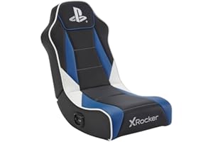 X-Rocker PlayStation Geist 2.0 Floor Rocker, Audio Gaming Chair - Headrest Speakers, Ergonomic Support, Foldable Rocking Base, Wipe-Clean Faux Leather for Kids & Teens - Black & Blue - Licensed