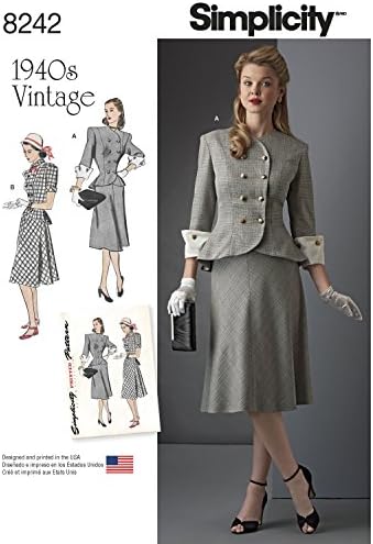 Simplicity Pattern 8242 Vintage 1940's Miss and Plus Size Two Piece Dress, Paper, White, 22 x 15 x 1 cm
