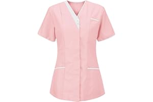 KHIRVWL Divisa Sanitaria Donna Cotone Divisa Medico Elegante Manica Corta Camice da Laboratorio Elasticizzato Leggero Camice da Lavoro Officina Pulizie Divisa Sanitaria Divisa Infermiere Casacca