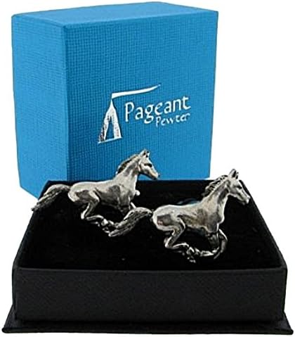 RUNNING HORSES Polished Pewter Cufflinks Boxed Gift - Made in England