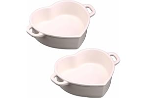 MYGRTFAM Heart Ceramic Baking Dish Set Of 2 with Handles Oven To Table Ideal for Lasagne/Pie/Casserole/Tapas (5x 14.5x 19cm/8.5inch) White