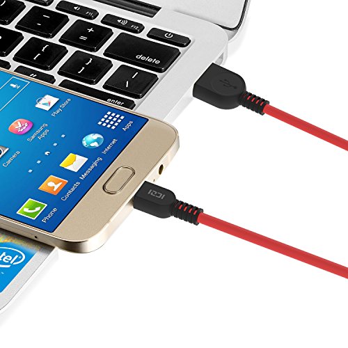 ICZI Cavo Micro USB Carica Rapida [ 5 Pezzi: 0.3m Ã— 2 + 1m Ã— 2 + 1.8m Ã— 1 ], Connettori Placcati in Oro, Cavi per Trasferimento Dati e Ricarica per Android, Huawei P10 Lite/P8 Lite 2017, Serie Samsung Galaxy J, HTC, Nokia, LG, Kindle ed altri - Rosso