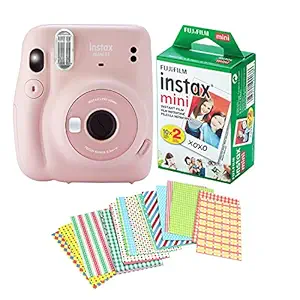 Fujifilm Instax Mini 11 Camera with 20 Fuji Instant Films and Quality Photo Stickers (Blush Pink)