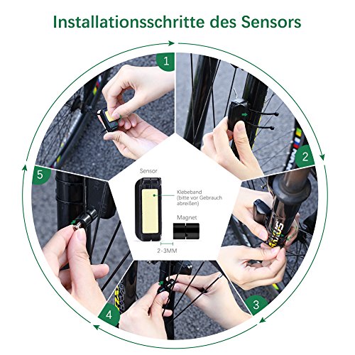 GHB Fahrradcomputer Drahtloser Speedometer Wasserdichter Kilometerzähler mit LCD Display Multifunktional (Schwarz) - 7