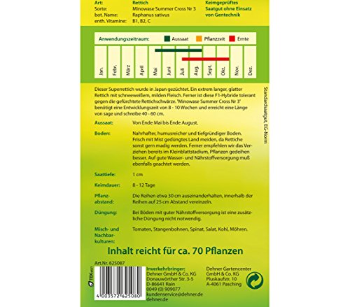 Dehner Gemüse-Saatgut, Rettich „Minowase Summer Cross Nr 3“, 5er pack (5 x 4 g) - 2