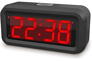 EUTUKEY Réveil Numérique, Horloge Numérique à Piles, 2 Niveaux de Luminosité et 3 Niveaux de Volume, Snooze, 12/24 H, Chiffres LED Toujours Allumés, pour Enfants Et Adultes