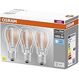 OSRAM LED BASE Classic A75, Lampade LED A Filamento Chiaro In Vetro Per Base E27, Forma Di Lampadina, Bianco Freddo (4000K), 