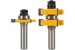 Gasea 2pcs 1/2" Shank Tongue Groove Router Bit Set 3 Teeth T-Shape Wood Milling Cutter Tool Stock Up to 1-1/4"