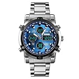Knowin Uhren Herren Sportuhr Analog Quartz Digital 50M Wasserdichte Uhren für Mann Military Chronograph Stoppuhr Classic Edelstahlband für Business Geschenk Doppelanzeige Leuchtend Watch