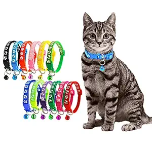 YOUSTYLO - YOU ARE PRIORITY Cat Collar Belt for Kitten with Bell Paw Print Nylon Made Adjustable Size Pet Safe Collars for Cats Rabbit (Random Color, Pack of 2)
