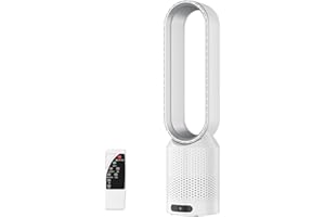 UOEONR Ventilateur tour 2 en 1,Très silencieux et purificateur d'air,Ventilateur sans rotation,Avec télécommande,8 vitesses,Oscillation à 90°,Minuterie,Refroidisseur de pièce oscillant (Argenté)