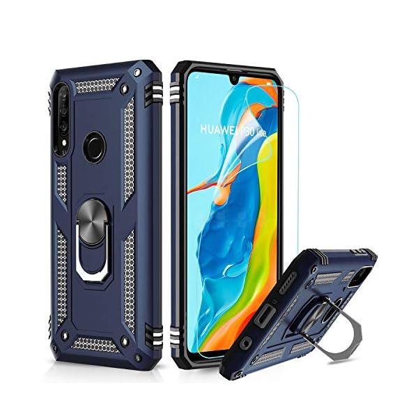LeYi Funda Huawei P30 Lite Armor Carcasa con 360 Anillo iman Bumper antigolpes ,Azul