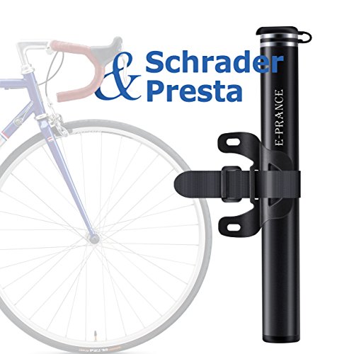 E-PRANCE Fahrradpumpe Luftpumpe Manuell Pumpe aus Aluminium tragbar schwarz, silber - 2