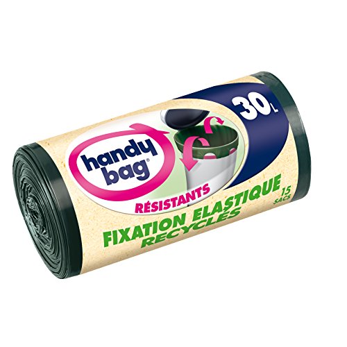 Book's Cover of Handy Bag 3 Rouleaux de 15 Sacs Poubelle 30 L Poignées Coulissantes Fixation Élastique Recyclés Résistant AntiFuites 55 x 63 cm Vert Foncé Opaque