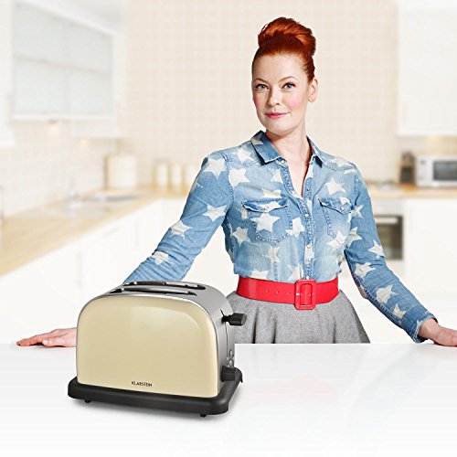 Klarstein BT-318 Toaster 2-Scheiben-Toaster Doppel-Toaster Retro-Toaster (für 2 Scheiben, Auftau-Funktion, stufenlose Bräunungsgradeinstellung, Bagel-Funktion, 1000W) creme - 2