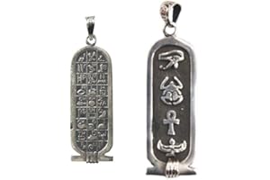 HORUS ARTESANÍA DE EGIPTO Pendente Cartucho egiziana in Argento con Sfondo Scuro Importanti amuleti dell'antico Egitto, Occhio di Horus, Lo Scarabeo della buona Fortuna, Chiave della Vita Ank e Ia Dea Isis Dea dell'Amore