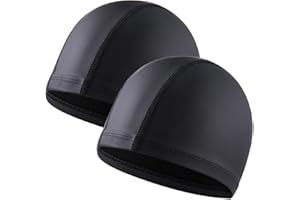 Androxeda 2 Pezzi Cuffie da Nuoto Cuffia Piscina Cuffie Piscina Adulto Cuffia da Bagno Impermeabile Elastico Protezione dei Capelli per Uomo Donna Nero