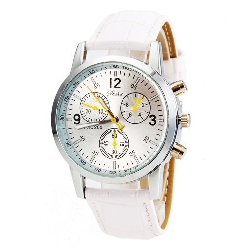 Herren: lssig modisch Freizeit-PU-Leder Analog Quarz-Armbanduhr Wei