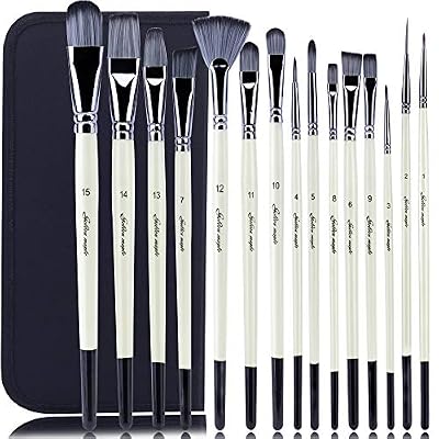 Fuumuui Peinture Brosse Lot de 15 pour peinture acrylique, huile, aquarelle et Gouache Différentes tailles Multi-functionial brosses Forme (rond point, coudée, Fan, Filbert)