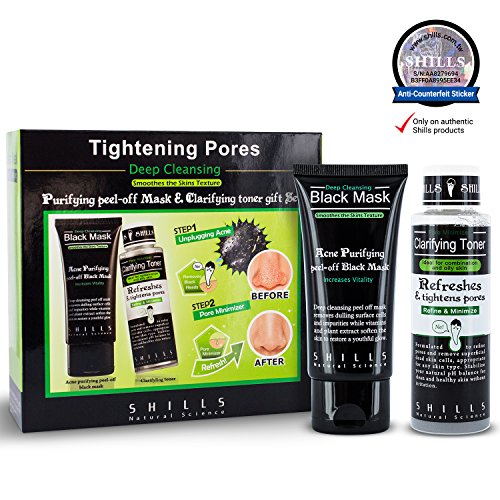 Shills Natural Science Deep Cleansing Black Peel Off Mask, 50ml & Shills Clarifying Toner Gift Set. 100% Genuine, 100ml - Pore Minimising, Refreshing, Purifying & Rejuvenating, Blackhead Extraction