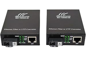 BAUDCOM Convertidor multimedia de fibra Gigabit Ethernet 10/100/1000M, transceptores SC individuales, modo único 20 KM, RJ45 a 1000Base-LX, BIDI 20 KM