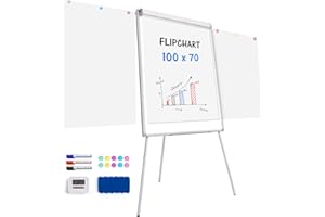maxtek Tableau Blanc sur Pied, 100x70 cm Paperboard Effacable avec Bras latéral,Whiteboard Magnétique avec Cadre en Aluminium, Hauteur Réglable Mobile White Board pour la Formation et les Séminaires