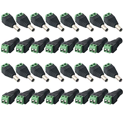 FULARR® 32Pcs Professionale 5.5 X 2.1mm DC Vite Terminale Spina Connettore, 12V DC Alimentazione Jack Connettore Adattatore, 16 Paia 2 Pin Maschio Spina & Femmina Presa Set per CCTV Telecamera LED