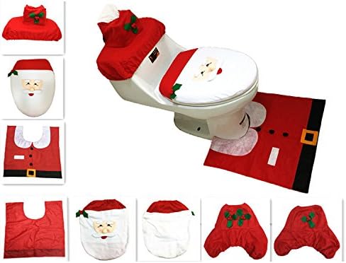 One Set Christmas Decoration Home Santa Toilet Seat Cover &amp; Rug Bathroom Santa Claus Christmas Ornament
