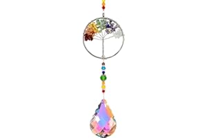BAEIDO Sun Catchers for Windows, Tree of Life Natural Chakra Healing Crystal Stone Spiritual Gifts for Adult Women, Novelty Natural Quartz Gemstone Pendant Rainbow Maker Suncatcher for Ladies Girls
