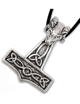 Anhänger großer Thors Hammer Widderkopf 925er Silber Keltischer Schmuck Amulett mit Lederhalsband Schmucksäckchen...