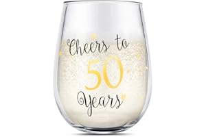 MENGCAT Bicchiere da vino senza stelo, con scritta in lingua inglese “Cheers to 50 years”, per donne, uomini, figlie e amici, per festa del 50° compleanno (50)