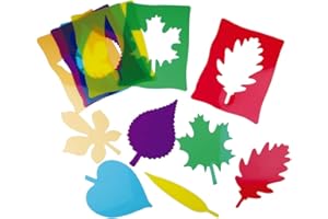 HenBea 1048 - Silueta de HOJAS MONTESSORI, Plantillas traslucidas Forma HOJAS para pintar y dibujar, Reutilizables, pintar en Pared Madera Decoración (22x16cms - Pack 6 colores varios)